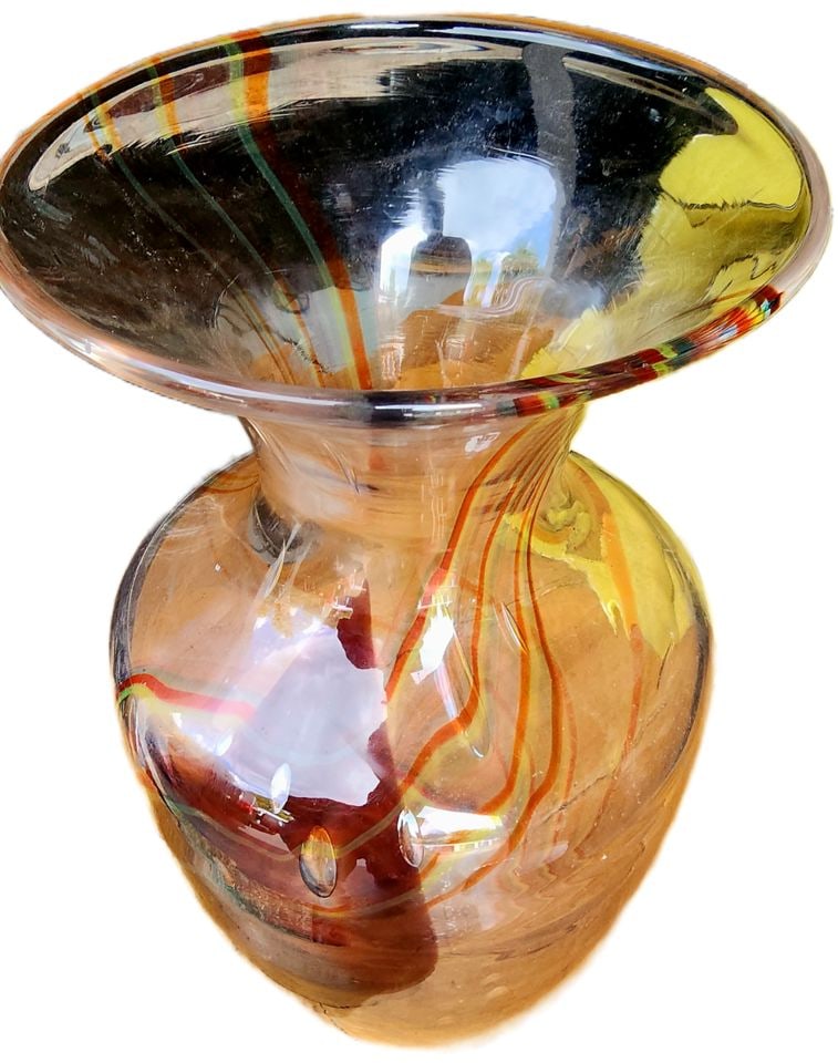 Elio Raffaeli signed large mid-century heavy abstract art glass vase. A real collector's piece. (1 of 4)
