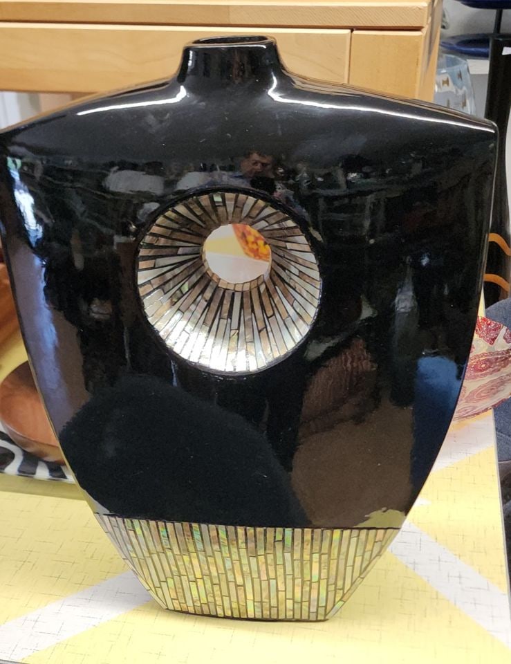 Contemporary modern ultra-large ceramic sculptural art deco vase w/ mother-of'pearl inlays. (1 of 5)