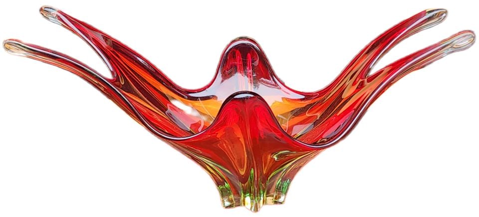 Large art glass sculptural transition multi-color vase. Venetian Murano, Circa 1970s. Unsigned. (1 of 3)