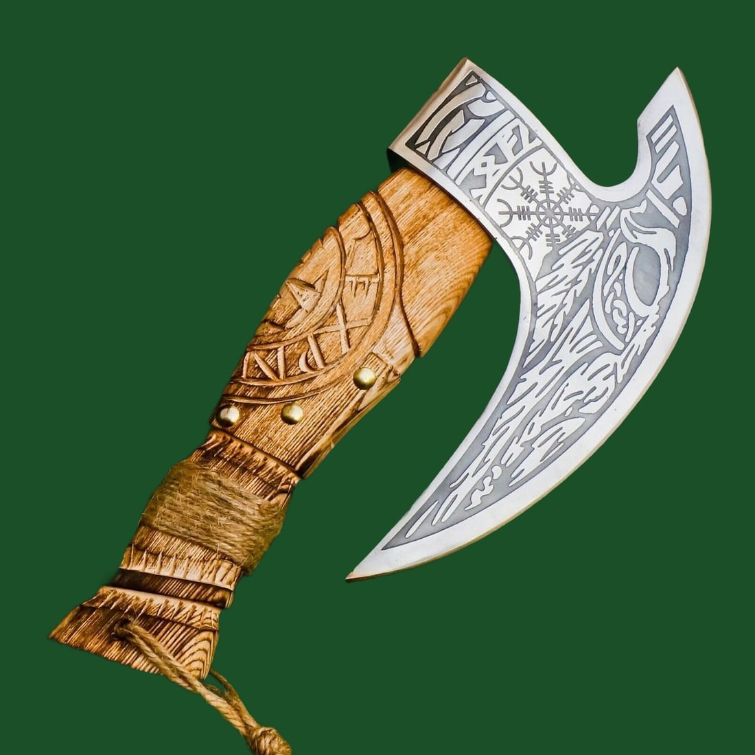 Hand Forged Carbon Steel Viking-Style Engraved Axe (1 of 2)