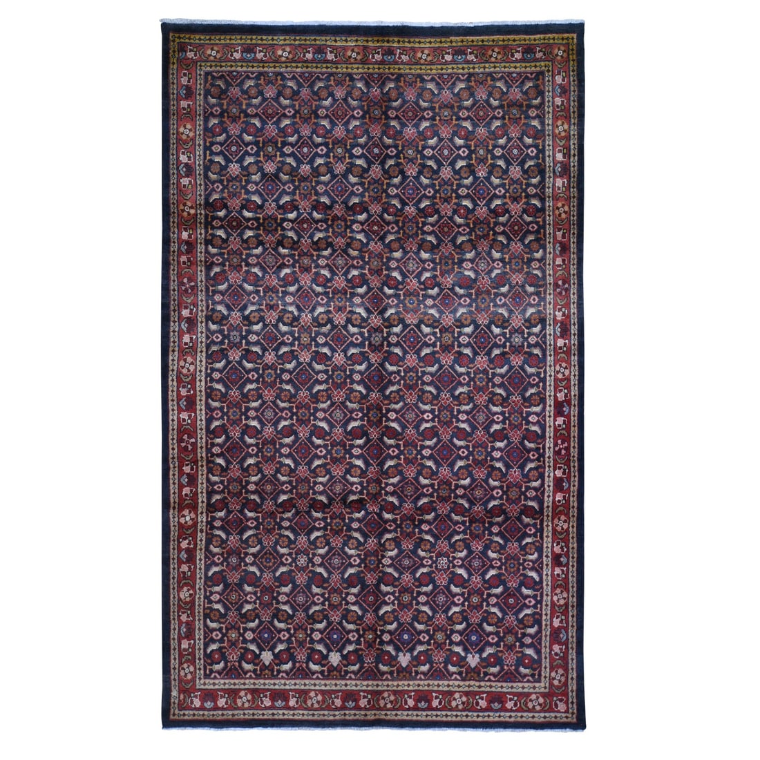 New Persian Mahal with Herati Fish Design All Over Hand Knotted Rug: Title: New Persian Mahal with Herati Fish Design All Over Hand Knotted Rug Description: This is a truly genuine one-of-a-kind. It has been Knotted for months and months in the centuries-old weaving cr