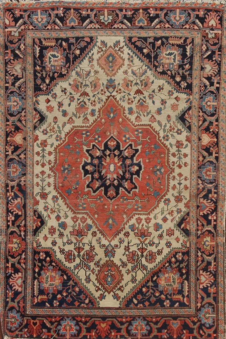 Pre-1900 Antique Vegetable Dye Sarouk Farahan Persian Area Rug 4x5: Title: Pre-1900 Antique Vegetable Dye Sarouk Farahan Persian Area Rug 4x5 Description:A Beautiful Genuine Iran ( Persia ) Sarouk (Farahan) rug is Hand Knotted by skillful weavers in Iran ( Persia ) wi