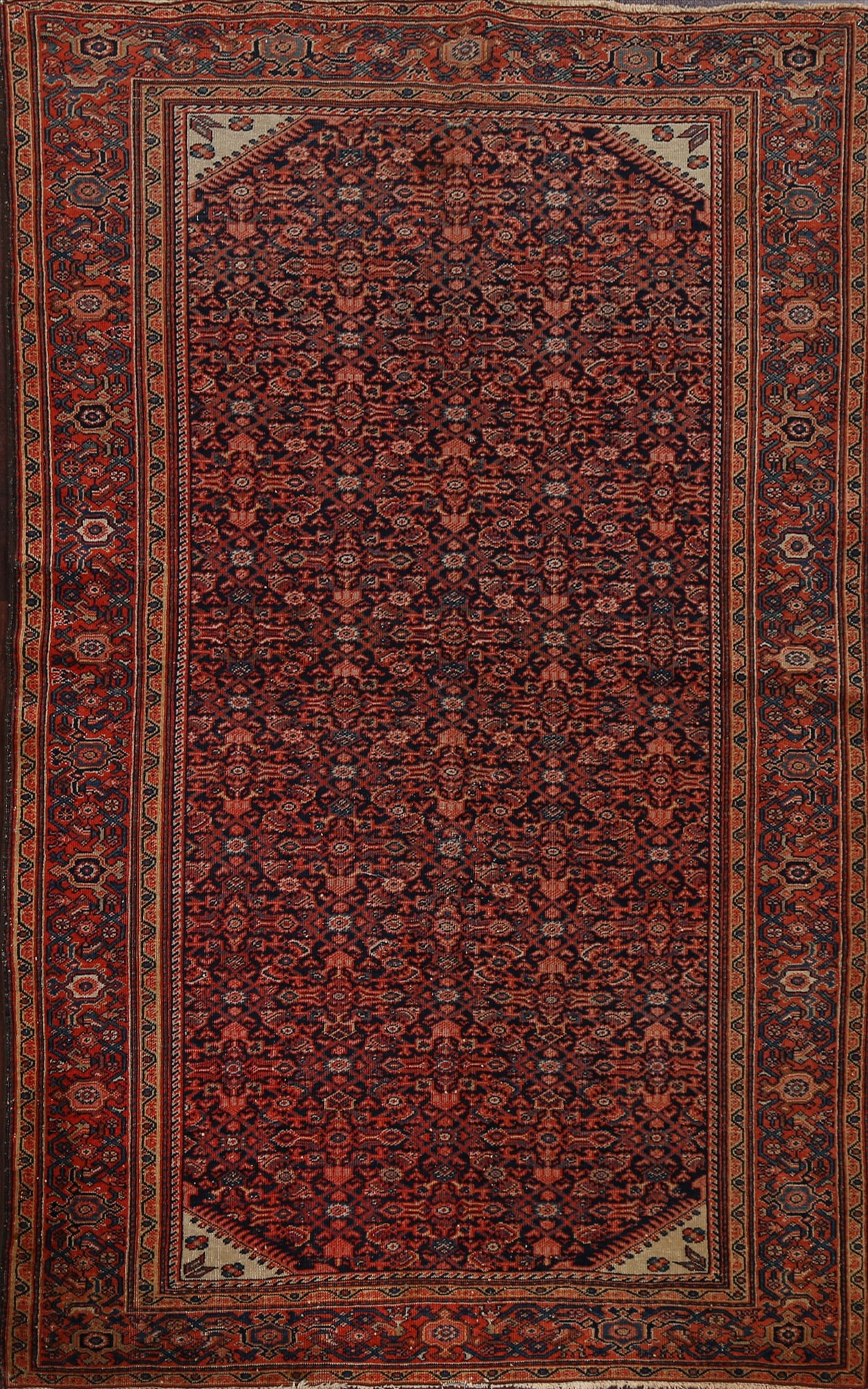 Pre-1900 Antique Vegetable Dye Sarouk Farahan Persian Area Rug 4x7: Title: Pre-1900 Antique Vegetable Dye Sarouk Farahan Persian Area Rug 4x7 Description:A Beautiful Genuine Iran ( Persia ) Sarouk (Farahan) rug is Hand Knotted by skillful weavers in Iran ( Persia ) wi