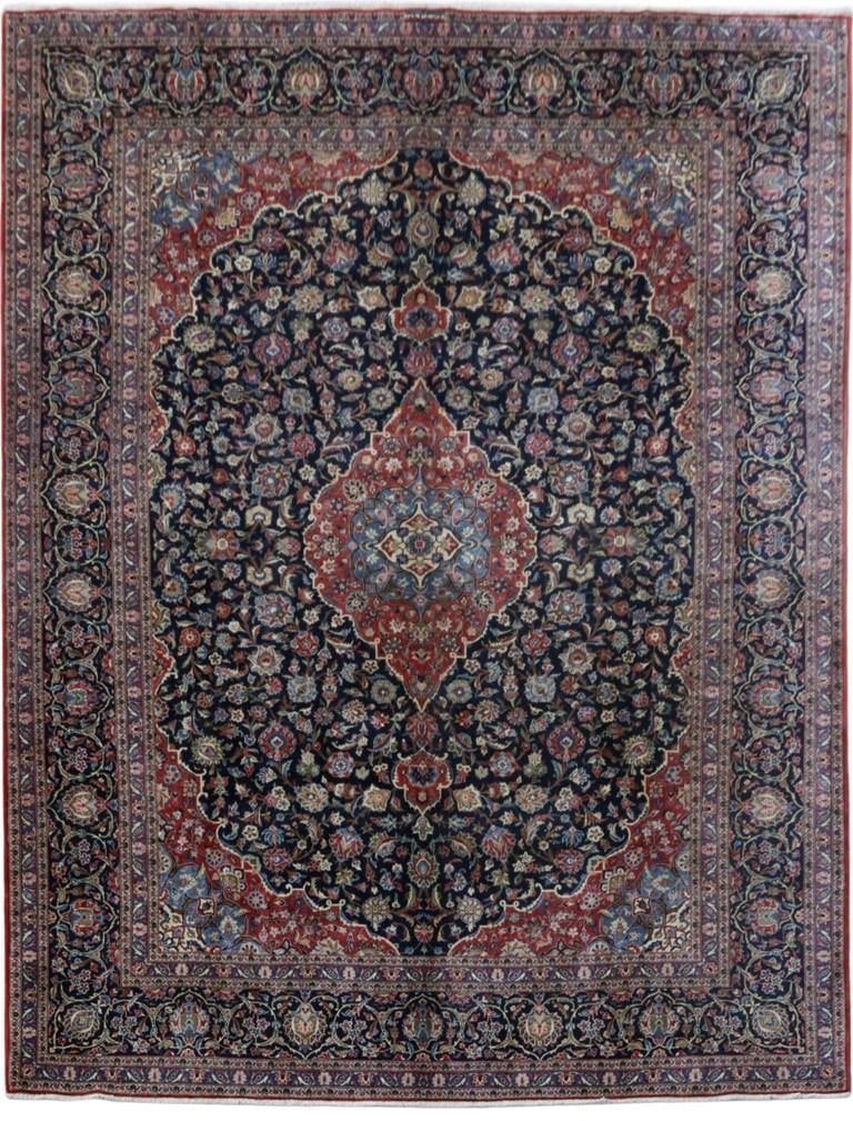 10.1 x 13.2 SIGNED Authentic Quality Persian Kashan Rug Navy Blue Perfect 81176 (1 of 6)