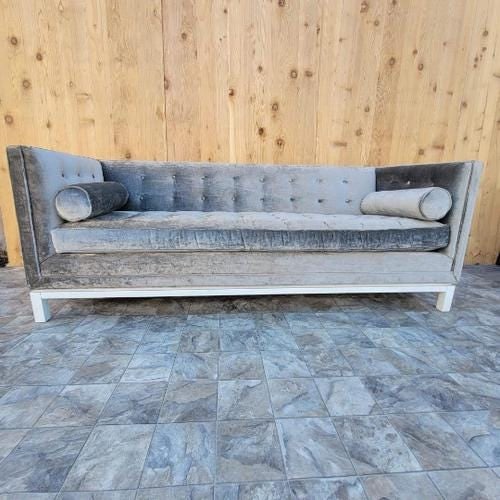 Lampert Charcoal Tufted Velvet Sofa by Jonathan Adler: Lampert Charcoal Tufted Velvet Sofa by Jonathan Adler This stunningly designed lampert Sofa has all the perfect qualities-- the high tuxedo back gives it an elegant yet formal presence, while the bols