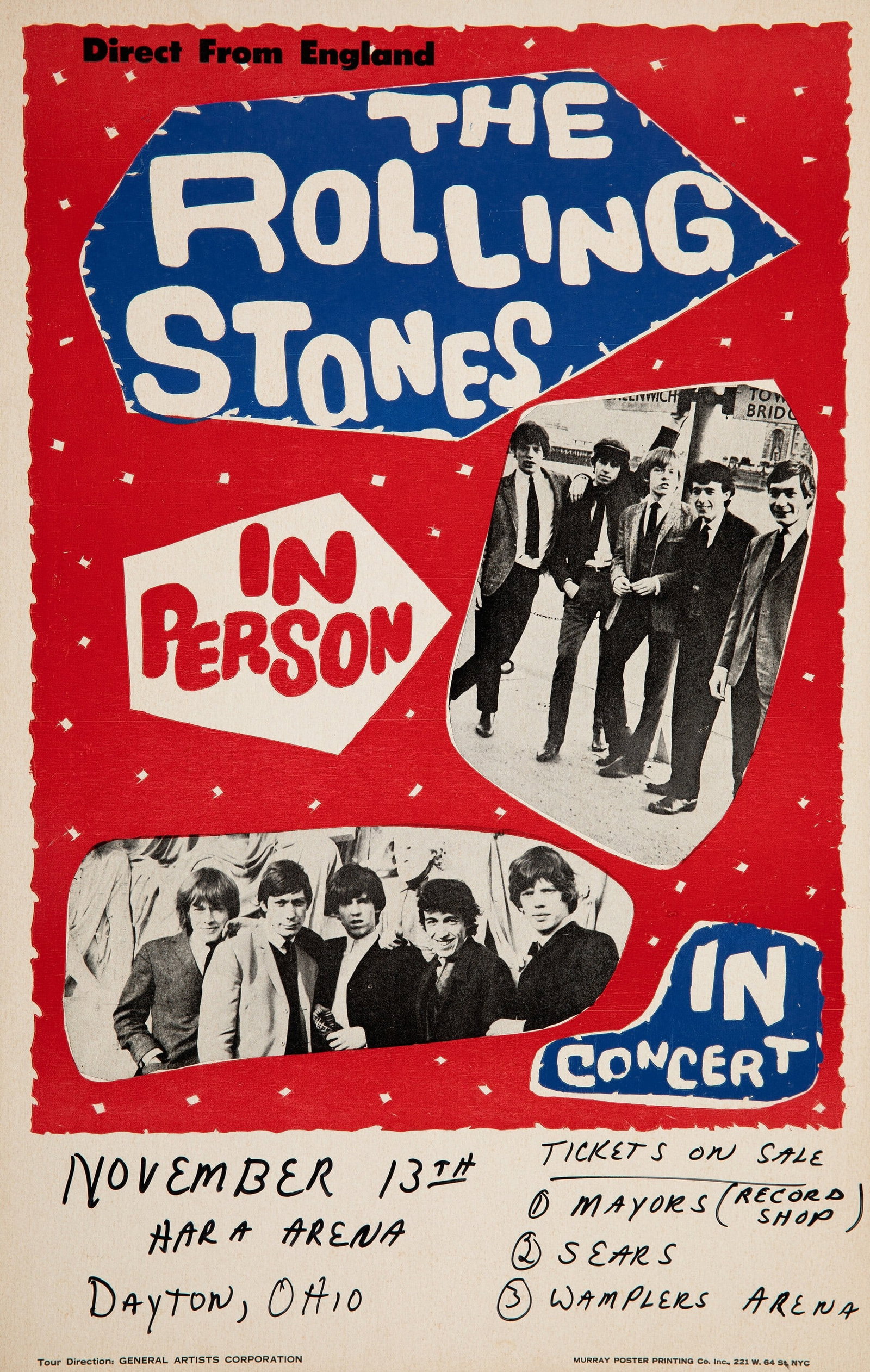 The Rolling Stones Concert Poster: The Rolling Stones Concert Poster on board measuring at 14x22 inches Dimensions: 14x22" Additional Information: Possible Reproduction/Printed Later. Reserve: $60.00 Shipping: Domestic: Flat-rate of $5