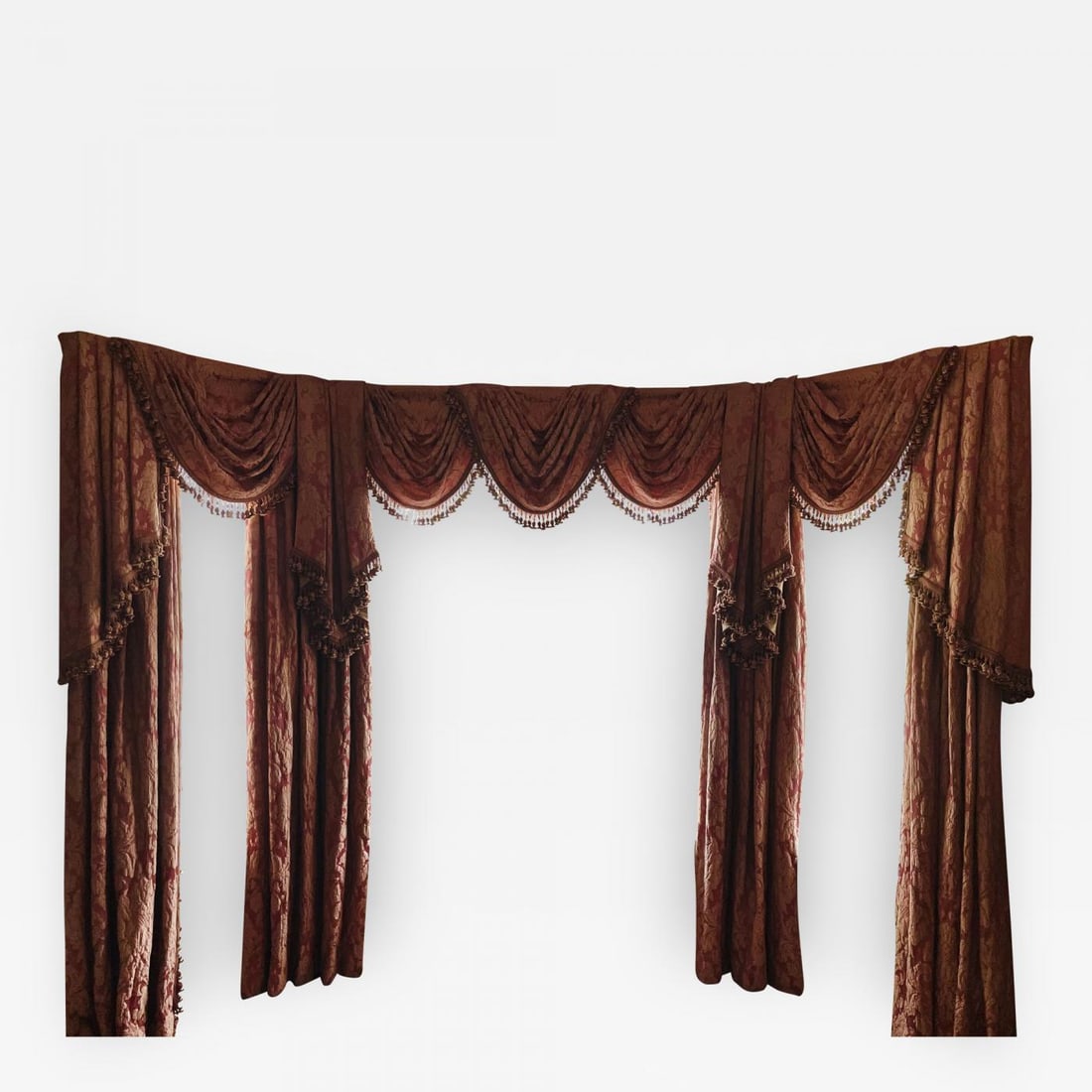 Pair of Burgundy Wall or Window Treatments, Curtains, Drapes, Scalamandré: Title: Pair of Burgundy Wall or Window Treatments, Curtains, Drapes, Scalamandré Description: A Pair of Burgundy Wall or Window Treatments, Curtains, A stunning set of Scalamandré Window Tre