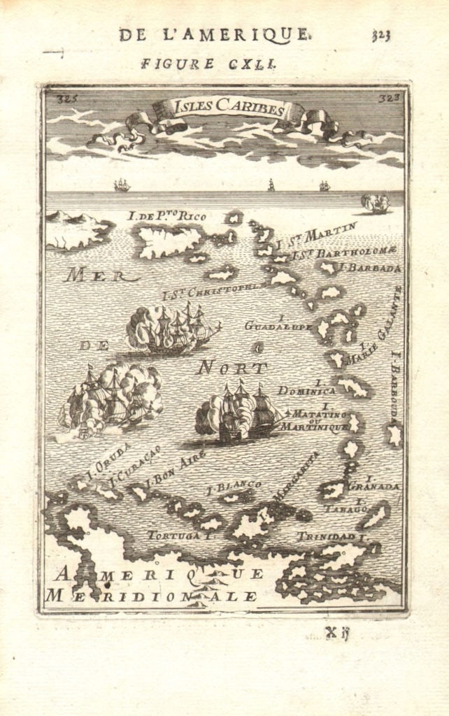 WEST INDIES Caribbean Windward Leeward Islands Barbados Pirates? MALLET 1683 map (1 of 1)
