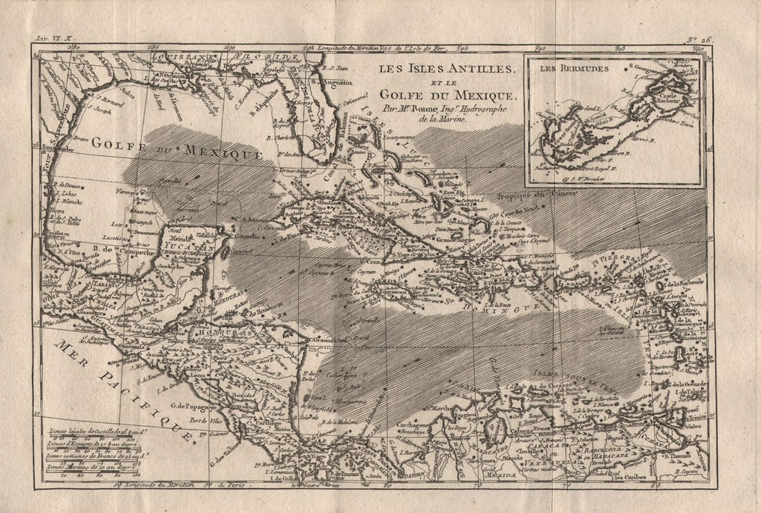Les Isles Antilles et le Golfe du Méxique. Caribbean. BONNE 1780 old map (1 of 1)
