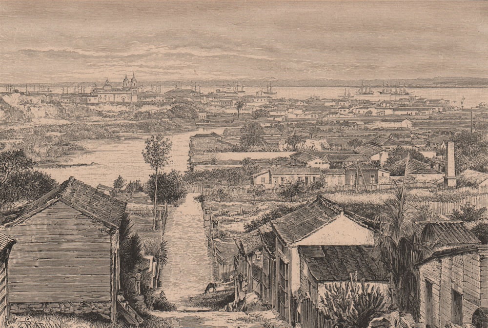 General view of Matanzas. Cuba 1885 old antique vintage print picture: General view of Matanzas'. Engraved by A. Kohl; drawn by Barclay. Published 1885. Antique wood-engraved print. Size 13 x 19 cm | 5.0 x 7.5 inches. Condition: Good; suitable for framing. Please check t