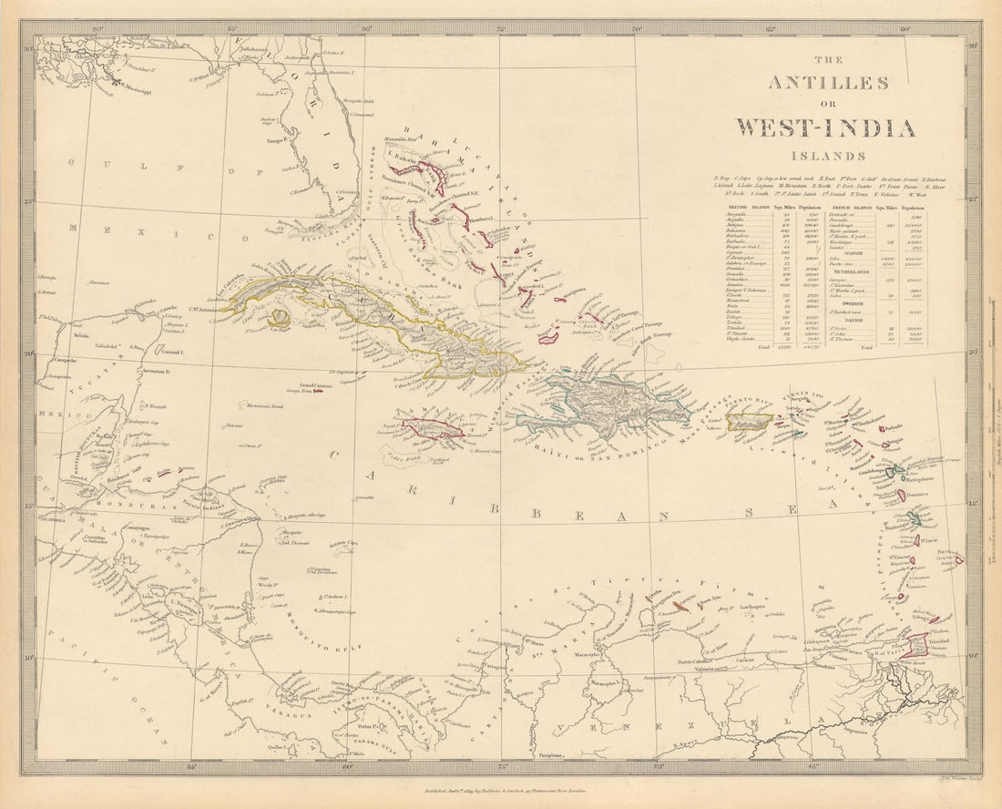 WEST INDIES. Antilles Caribbean Cuba Puerto Rico Jamaica Bahamas.SDUK 1844 map (1 of 1)