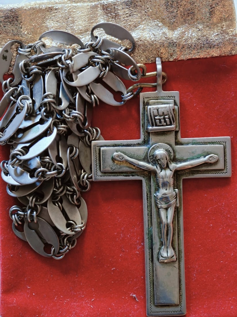 VINTAGE RUSSIAN METAL PRIEST CROSS & CHAIN ,RARE ! (1 of 5)