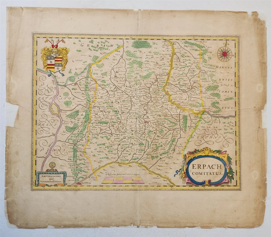 1650 ERBACH GERMANY antique MAP ERPACH COMITATUS BY Johannes Janssonius (1 of 8)