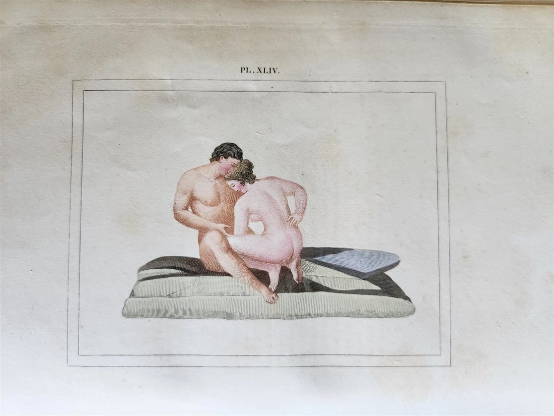 1836 Musee royal de Naples antique ILLUSTRATED with 60 EROTIC PLATES: F(amin,S.) M.C. Musee royal de Naples, peintures, bronzes et statues erotiques du cabinet secret. Paris, Ledoux ; 1836 With copper engraved title and 60 (30 colored, 30 tinted) copper plates, mostly b