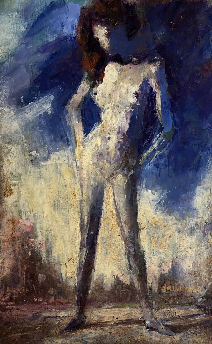Oil painting Pensive portrait of a girl Vadim Aksenov: №AAA5020 The oil painting on hardboard titled "Pensive portrait of a girl" captures a moment suspended between introspection and presence, rendered with a palette that balances emotional subtlet