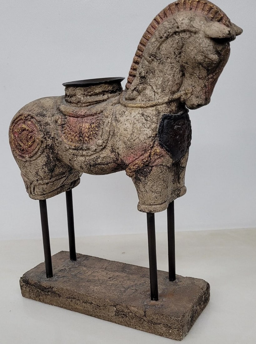 Mid Century Trojan Warhorse Horse Statue Stone Sculpture Vintage Table Top Art (1 of 10)