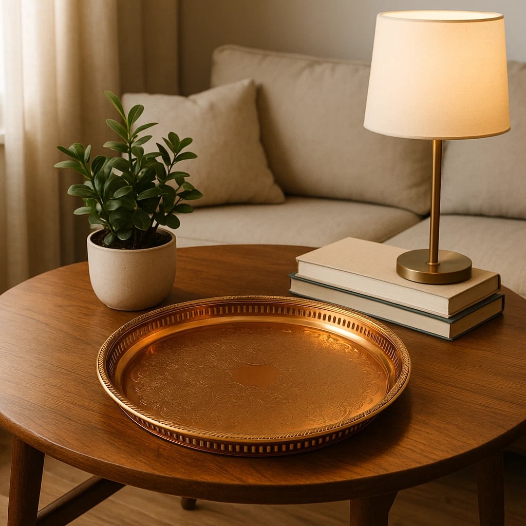 Vtg Coppercraft Guild Serving Tray Vintage Copper Round Tray 15" Boho Barware (1 of 8)