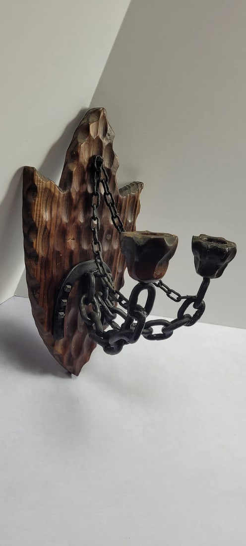 Vintage Wood Sconce Witco Candle Holders Spanish Horse Shoe Arrowhead Wood (1 of 7)