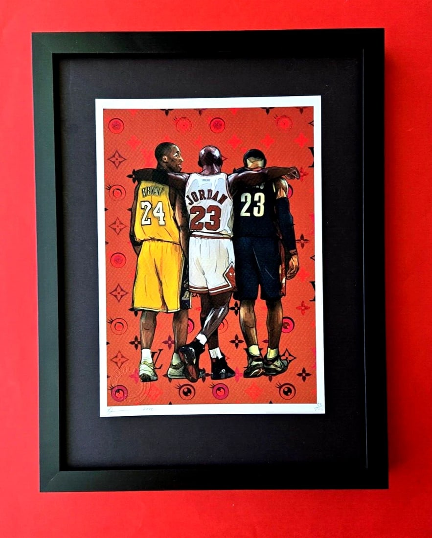 DEATH NYC Hand Signed Print Framed 16X12in COA THREE BASKETBALL AMIGOS KOBE (1 of 4)