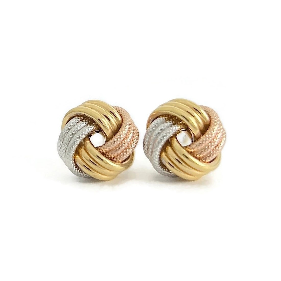 Vintage 1950's Italian Tri-Color Knot Stud Earrings 14K Yellow Gold, .98 Grams (1 of 5)