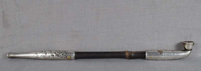 19c Japanese TOBACCO PIPE silver PEONY & butterflies (1 of 5)