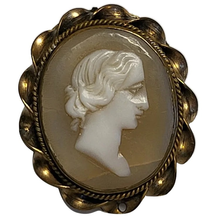 Vintage Ornate Hand-Carved Shell Filigree Cameo Pin/Brooch