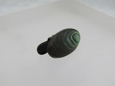 Vintage Sterling Abalone Clip, Oval, 1940's-1950's