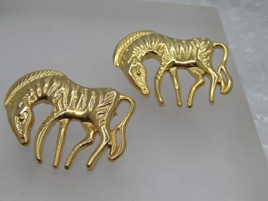 Vintage Pair of Zebra Brooches , 1970's-1980's, Gold Tone