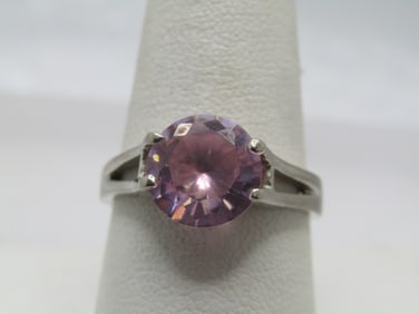Silver Plated Pink Stone Ring, Sz. 9.5.