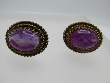Vintage Faux Purple Agate Cufflinks, Unisex, 1960's-1970's