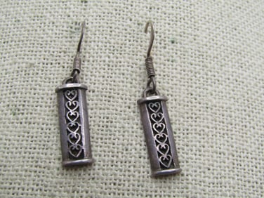 Vintage Sterling Stacked Heart Dangle Earrings, Pierced, Signed