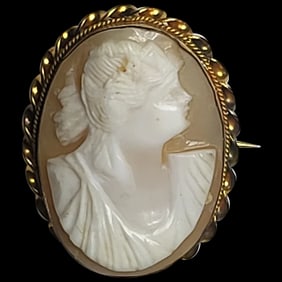 Vintage Hand-Carved Shell Cameo Brooch