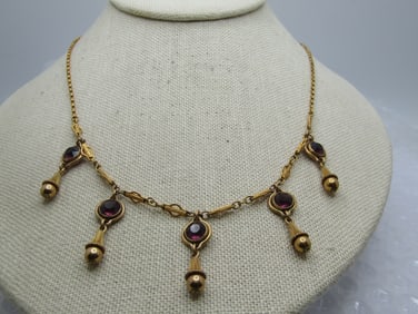 Vintage 12kt G.F. Simulated Amethyst Drop Necklace, 19", 1930's-1940's