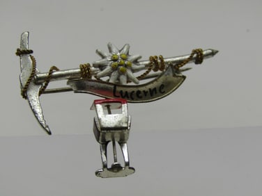 Vintage Luzerne Edelweiss, Pick, & Ski Lift Brooch, 1950's-1960's