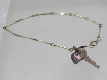Vintage Sterling Heart Key Bracelet, Bob Siemon Designs, 7"