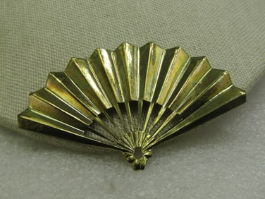 Vintage Gold Tone Fan Brooch, 3" by 1.75", 1960's-1970's