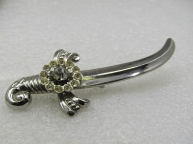 Vintage Coro Rhinestone Sword Brooch, 3.25", 1940's