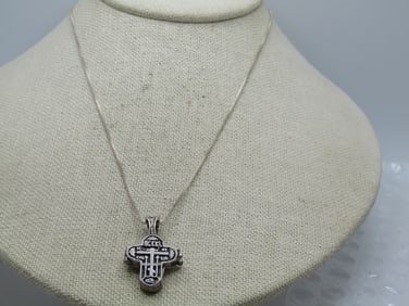 Vintage Sterling Locket Cross Necklace, 18"
