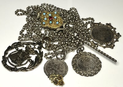 Custom Antique German Ritual Relic Sterling Silver Coin Medalian Necklace/Belt