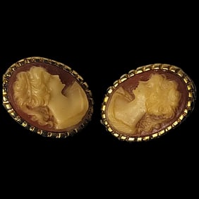 Vintage Resin Cameo Clip-On Earrings