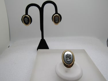 Vintage Hematite Ring & Earrings Set, Sarah Coventry, 1960's-1970's, Men's, Unisex