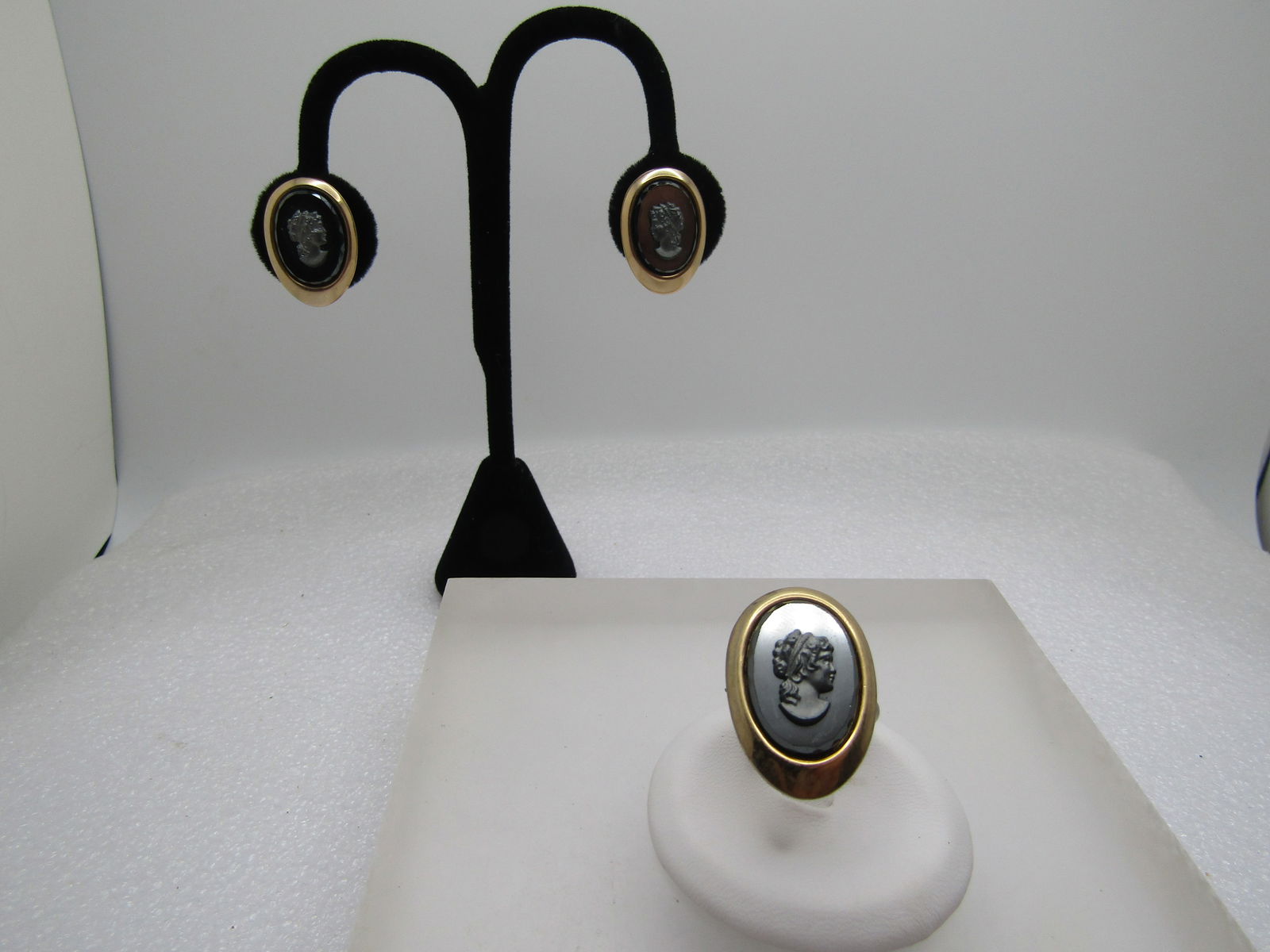 Vintage Hematite Ring & Earrings Set, Sarah Coventry, 1960's-1970's, Men's, Unisex (1 of 10)