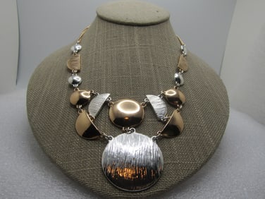 Two-Tone Mod Drop Necklace, 20", 1980's-1990's, Signed