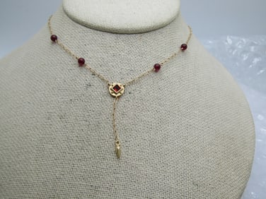 Vintage 14kt Garnet Lavalier Necklace, 19", Signed PBD, Peter Brams Designs