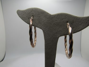 Vintage Sterling Twisted Hoop Earrings, Pierced, 1970's-1980's, Signed