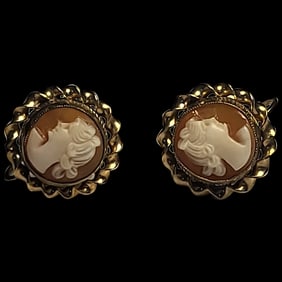Vintage Ornate Shell Filigree Cameo Earrings