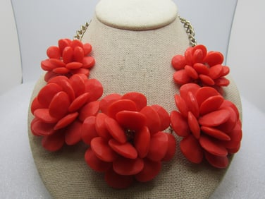 Vintage Chunky Floral Statement Necklace, 19", 1980's-1990's