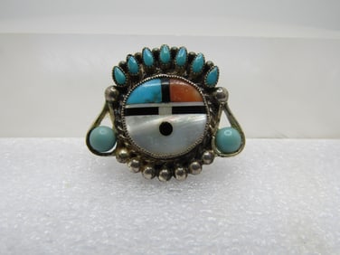 Vintage Sterling Zuni Sunface Slide/Buckle, 1960's-1970's