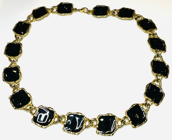 Vintage Gold Tone and Black Enamel Necklace