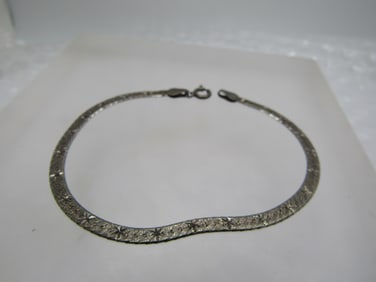 Vintage Sterling Etched Herringbone Bracelet, 7", 1970's-1980's.
